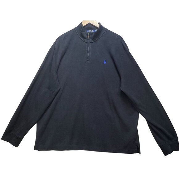 Polo Ralph Lauren Men's 1/4 Zip Pullover Sweater Estate Rib Mock Neck Sz XL Navy - Picture 1 of 12